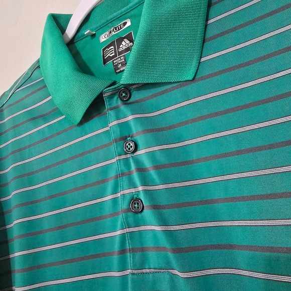 Adidas ClimaLite Golf Polo Shirt Striped Short Sleeve The Territory‎ Mens M - Picture 3 of 6